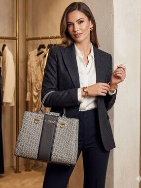 GUESS Monogram Tote Bag in Black and White